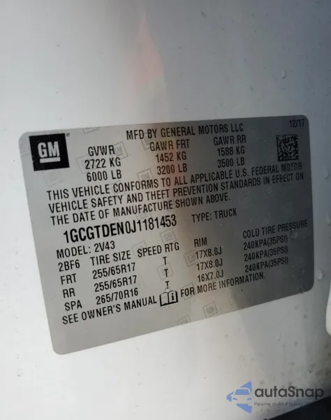 2018 Chevrolet Colorado Z71 из США, поврежденный, VIN 1GCGTDEN0J1181453